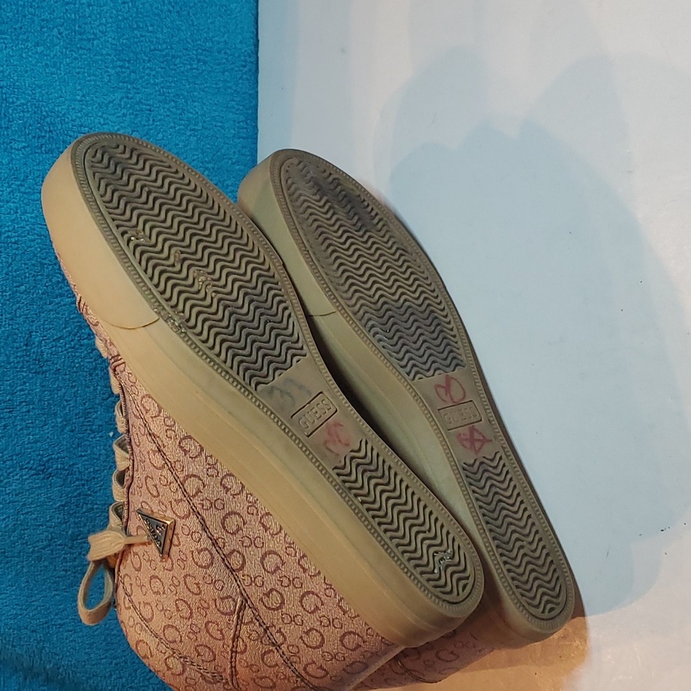 Guess High Top Sneakers, Women's Shoes, Wedge Sneaker, Brown High Top Shoe, Tan - Picture 10 of 10